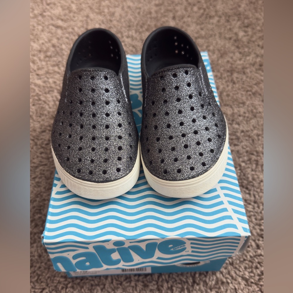 Native Kids Glittery Black Sneakers with White Sole